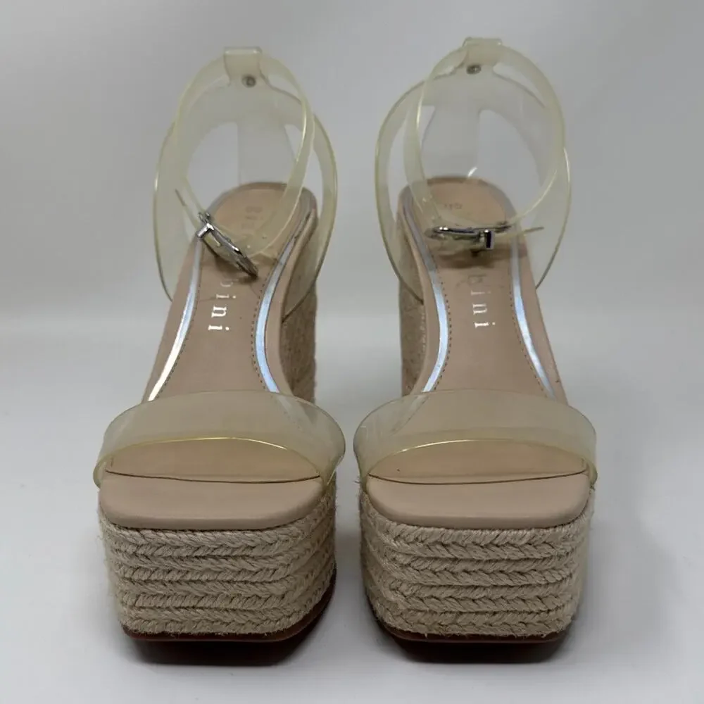 Gianni Bini Platform Wedges Size 6 Blue Denim Mesh Ankle Wrap Espadrille Shoes